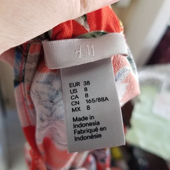 Nwot H&M Dark Orange Floral  Print Creped Midi Dress 8 - Picture 7 of 15